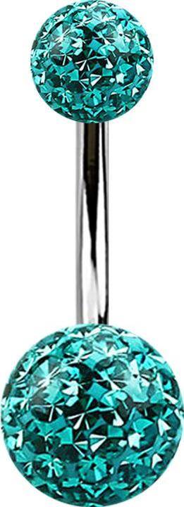 Image du produit Star Piercing Banane argentée avec deux boules de cristal turquoise couche protectrice d'époxy (Titane G23, sans laiton)