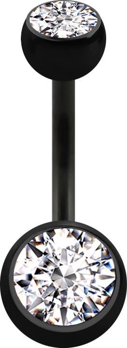 Produktbild Star Piercing Banane schwarz mit zwei Kugeln Kristall silber (ohne Messing, Titan G23)