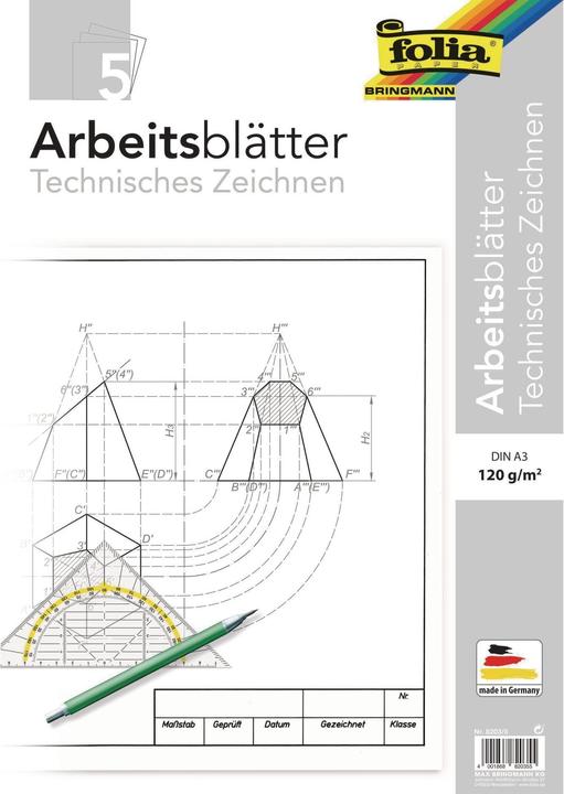 Immagine prodotto Folia Fogli di lavoro Disegno tecnico, A3, 5 fogli (120 g/m², 5 x)