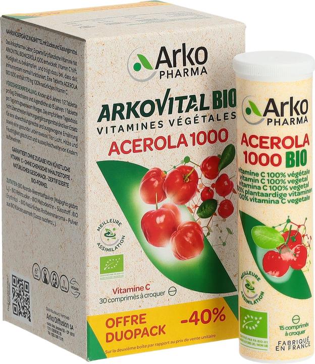 Immagine prodotto Arkopharma Arkovital Bio Acerola Kautabletten 1000mg (60 Pezzo/i, Pillole, 191 g)
