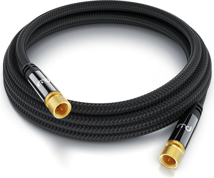 Image du produit Primewire Câble satellite HDTV avec gaine en tissu, câble SAT, 135dB 75 ohms, 8k, 4k, HDTV, connecteur F, noir (135 dB, Câble d'antenne)