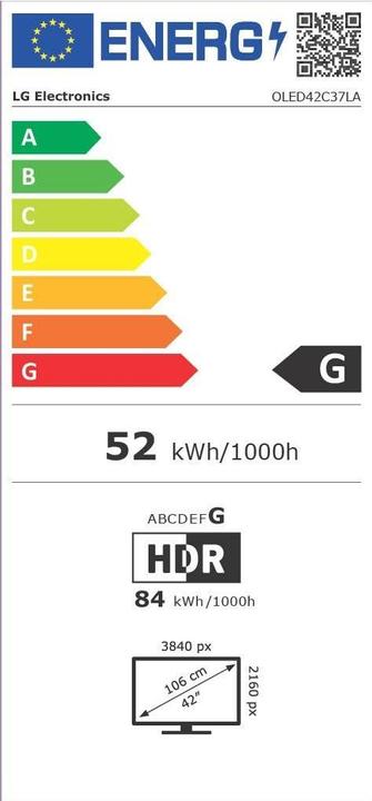 Energie-Label LG OLED42C37LA (42", C3, OLED, 4K, 2023)