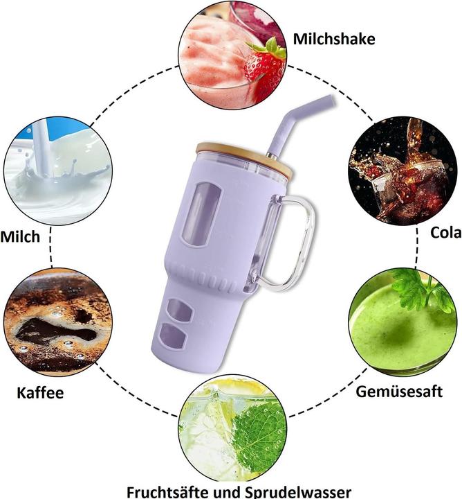 Immagine prodotto Gewürzladen Näfels Glasbecher mit Strohhalm & Bambusdeckel (0.96 l)