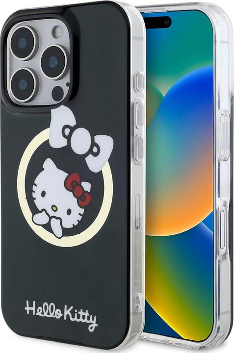 Immagine prodotto Hello Kitty HKHMP16XHFLBK Custodia rigida per iPhone 16 Pro Max 6,9" in pelle nera IML Fun bow Magsafe (Apple iPhone 16 Pro Max)