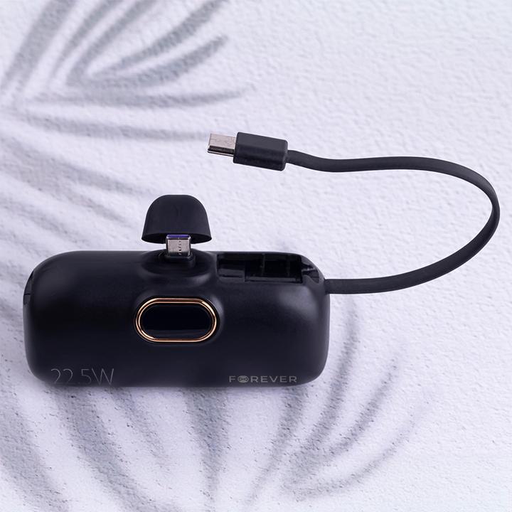 Actual product image Forever mini power bank MTB-100 22.5W 5000 mAh USB C black (5000 mAh, 22.50 W, 22.50 Wh)