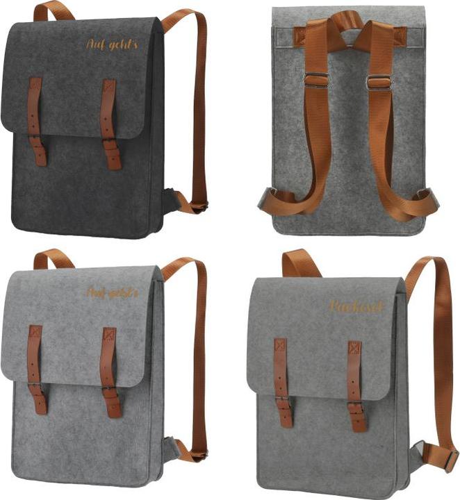 Produktbild Casativo Filz Rucksack mit Aufschrift auf geht's und Verschluss-Schnallen, schwarz, 27,5 x 36 cm