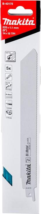 Produktbild Makita B-43175 Straight saw blades BIM 225x1,1mm (14 + 18tpi), 5pcs, for metal 3-8mm, for pipes <175mm
