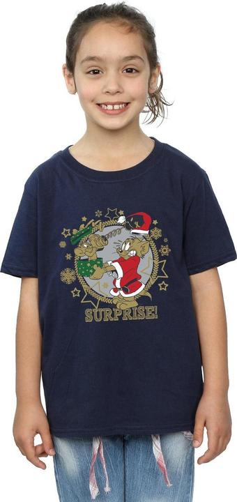 Actual product image Tom & Jerry Girls Christmas Surprise Cotton T-Shirt (152, 158)