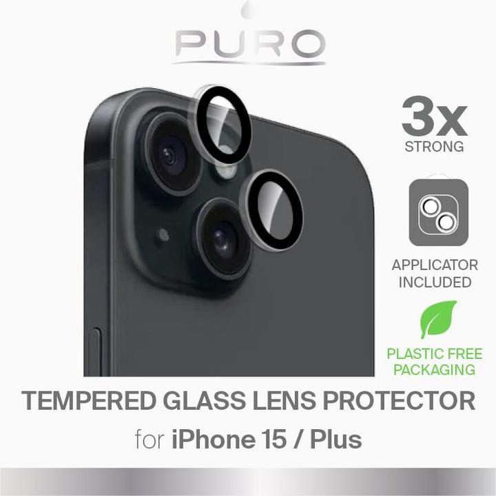 Actual product image Puro Individual Protective Tempered Glass for iPhone 15 and 15 Plus lenses (1 Piece, Apple iPhone 15 Plus, Apple iPhone 15)