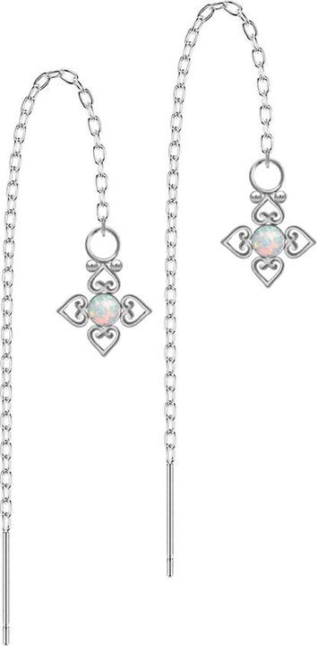 Produktbild Star Piercing Ohrstecker silber freifallende Kette Opal weiss vier filigrane Herzen (ohne Messing, Chirurgenstahl 316L)