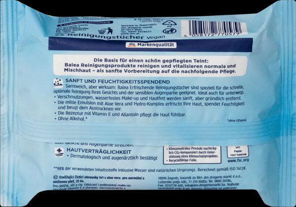 Produktbild dm Balea Erfrischend 3in1 (Reinigungstücher)