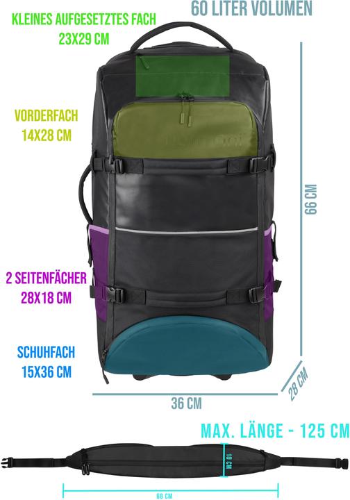 Immagine prodotto Normani Wasserdichter Rucksack-Trolley 60 Liter mit Hüftgurt - 9655 (60 l)