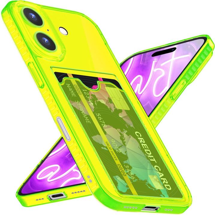 Produktbild Nalia Klar Transparente Neon Silikon Hülle Kartenhalter (Apple iPhone 16 Plus)