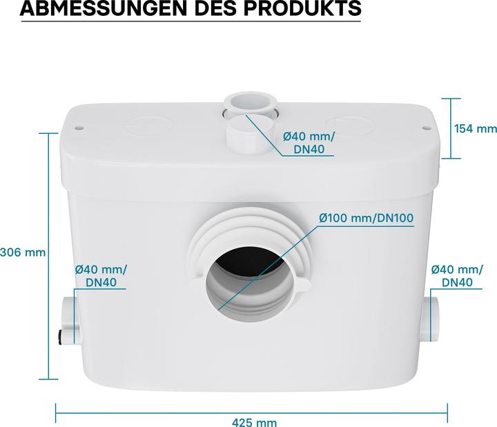 Immagine prodotto Wiltec Pompa di scarico con attacco frontale, 450W Altezza massima 7,5m, per acque reflue e feci