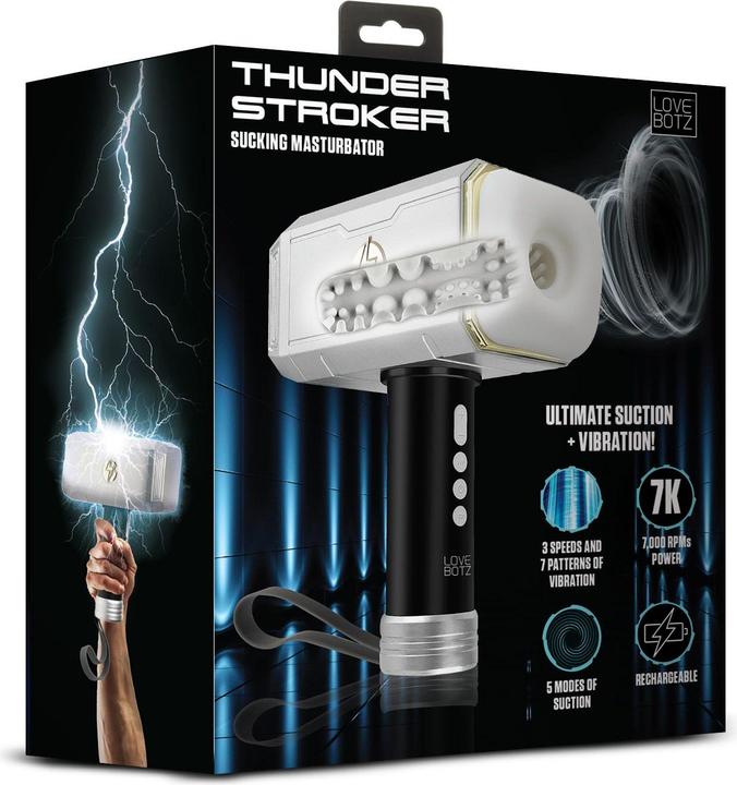 Actual product image XR Brands Thunder Stroker Suction Masturbator - Silver & Black