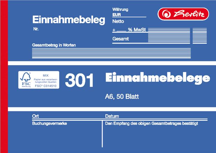 Produktbild Herlitz Formularbuch "Einnahmebeleg 301", DIN A6, 50 Blatt (50 x)