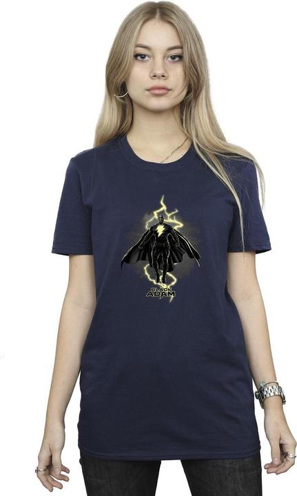 Actual product image Womens/Ladies Black Adam Hovering Bolt Cotton Boyfriend T-Shirt (M)