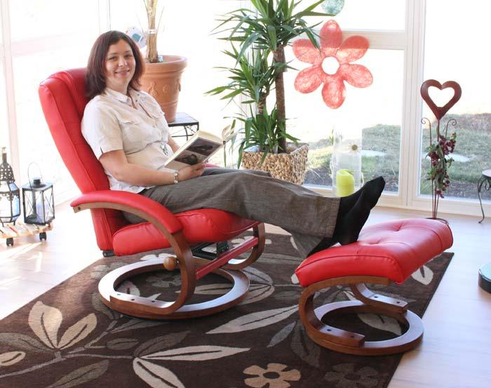 Actual product image Swisshandel24 TV armchair recliner armchair, imitation leather, with stool - red