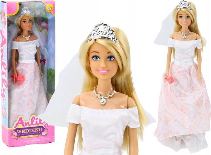Produktbild Lean Toys Puppe im Hochzeitskleid + Blumen