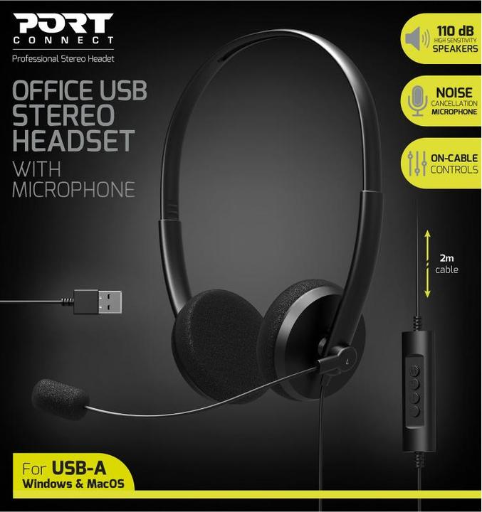 Actual product image Port Designs 901604 Headphones & Headset Headband USB Type-A Black (Cable, USB-A)