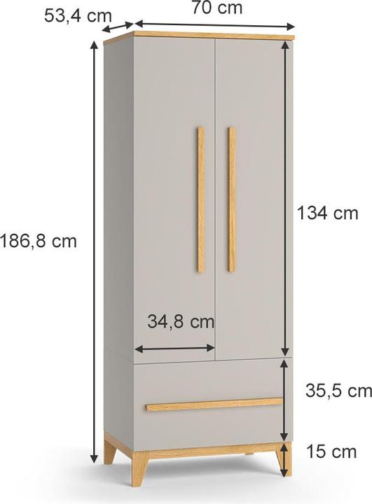Immagine prodotto VitaliSpa Kinderkleiderschrank Malia, Cashmere-Eiche, 70 x 186.8 cm (70 cm)