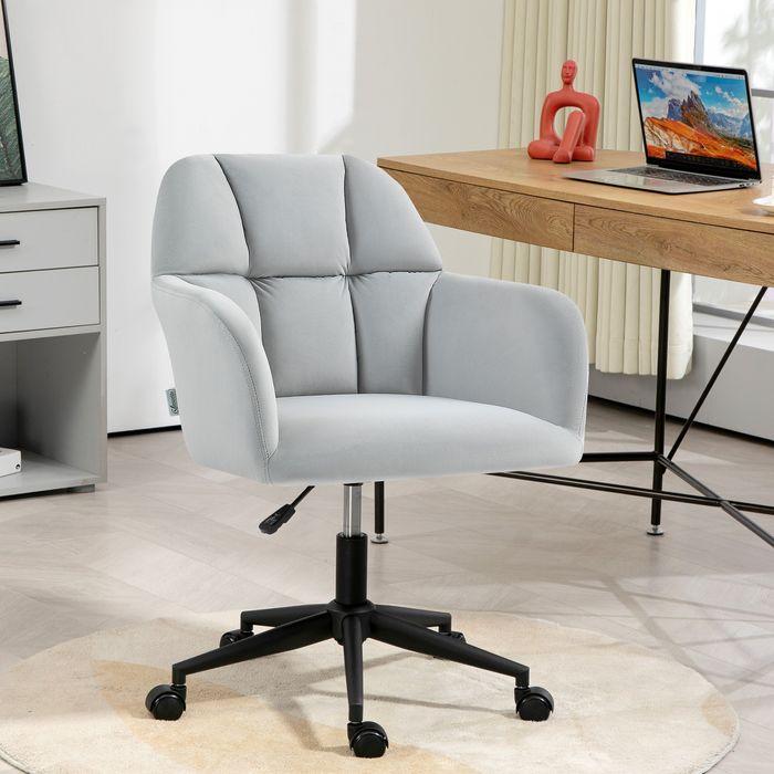 Image du produit Swisshandel24 Chaise de bureau, aspect velours, avec accoudoirs, gris clair