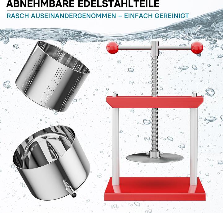 Produktbild Wiltec Obstpresse Weinpresse Stahl 6L Edelstahlkorb Fruchtpresse Beerenpresse