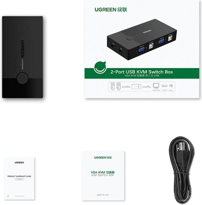 Actual product image Ugreen 30357 KVM Switch Box 2-port VGA Video Adapter 2 in 1 (black)