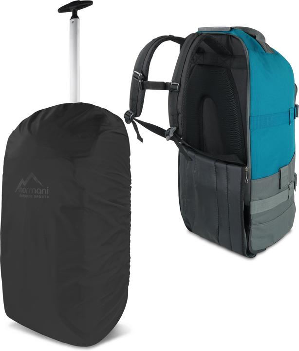 Immagine prodotto Normani Reisetasche „Melano“ mit Rucksackfunktion und Regenüberzug Grau/Petrol (60 l, M (50 - 90l))