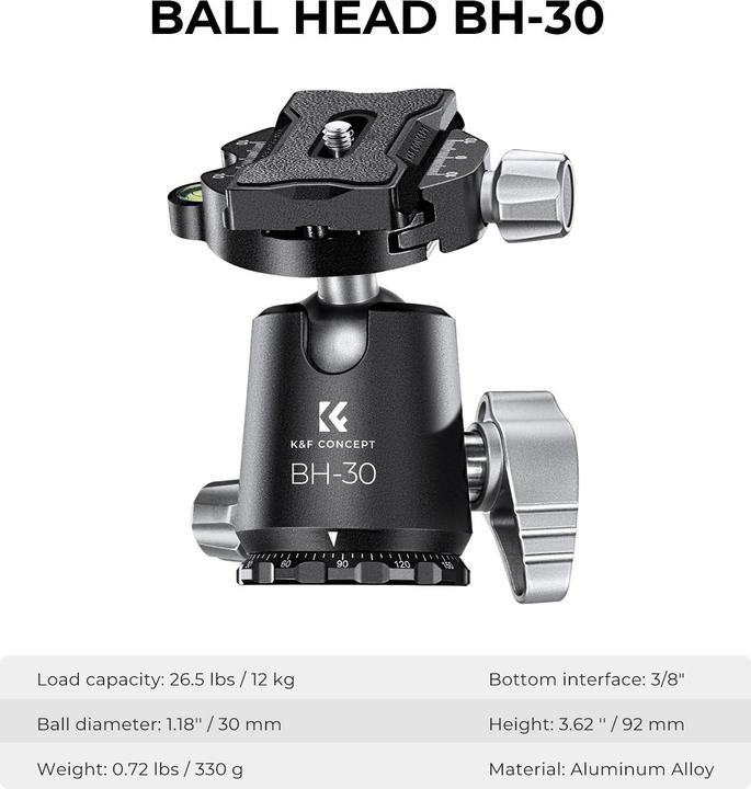 Produktbild K&F Concept Tripod X254C4+BH-30 (Carbon)