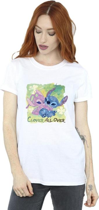 Actual product image Disney Womens/Ladies Lilo And Stitch St Patrick's Day Clover Cotton Boyfriend T-Shirt (XXL)