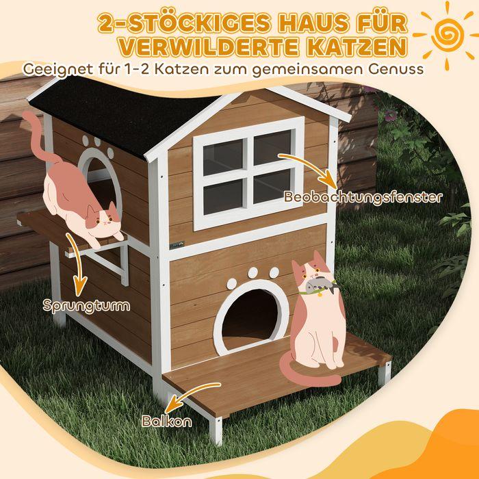 Immagine prodotto Swisshandel24 Katzenhaus aus Holz Katzenhöhle mit Fenster, Balkon für Indoor, Outdoor Braun (Gatto)