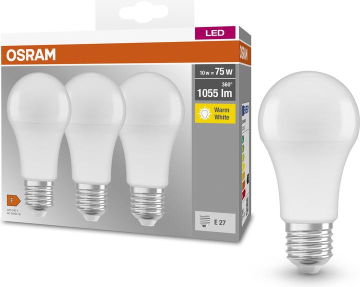 Produktbild Osram Led Base Classic A (E27, 10.50 W, 1055 lm, 3 x, F)