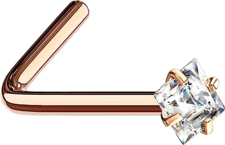 Produktbild Star Piercing Nasenstecker gewinkelt rosegold quadratischer Kristall silber gefasst (Chirurgenstahl 316L)