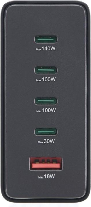 Productafbeelding Hama Laadstation 5 poorten, GaN, snellader, 4xUSB-C, 1xUSB-A, PD, 240 W, SW (240 W)