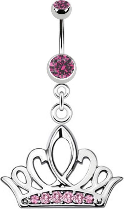 Produktbild Star Piercing Banane silber mit Anhänger Tiara Krone pink (ohne Messing, Chirurgenstahl 316L)