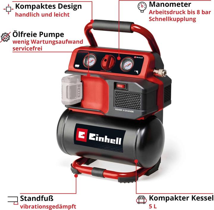 Produktbild Einhell Akku-Kompressor TE-AC 18/75 Li OF-Solo (8 Bar, 5 l)
