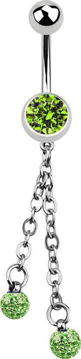 Produktbild Star Piercing Banane silber mit Kette und zwei Kristallkugeln hellgrün (ohne Messing, Chirurgenstahl 316L)