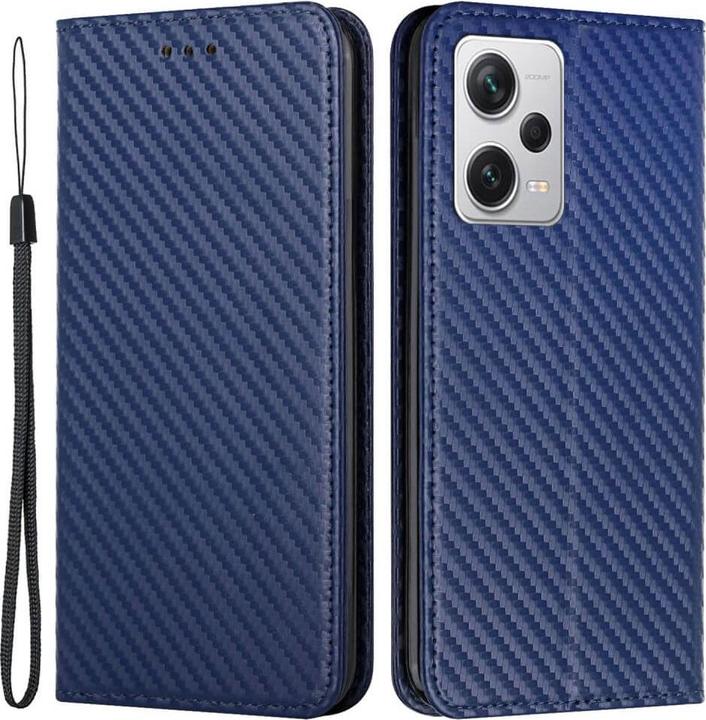 Produktbild Cover-Discount Xiaomi Poco X5 Pro - Carbon Look Flip Case Hülle blau (Xiaomi Poco X5 Pro, Xiaomi Redmi Note 12 Pro 5G)