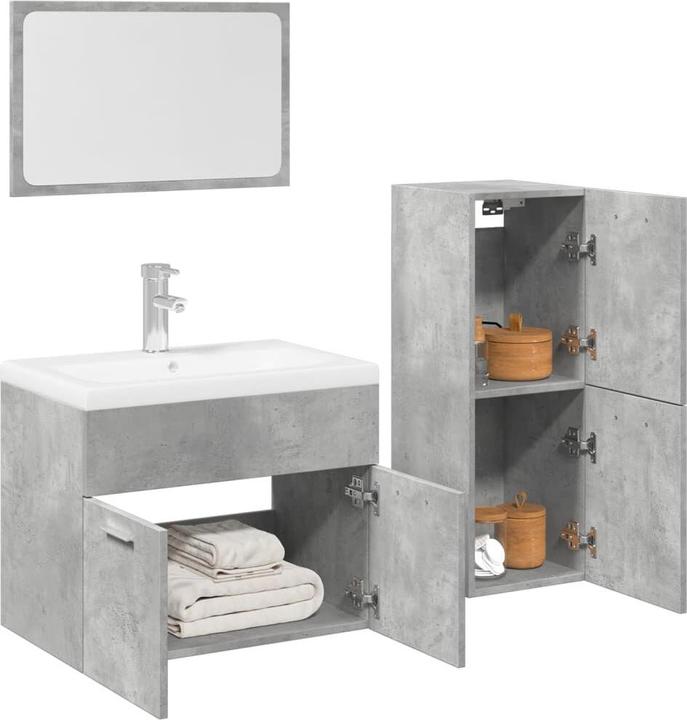 Immagine prodotto VidaXL Set di mobili da bagno Mobile per vanità Specchio da bagno Armadietto 4 pezzi grigio cemento