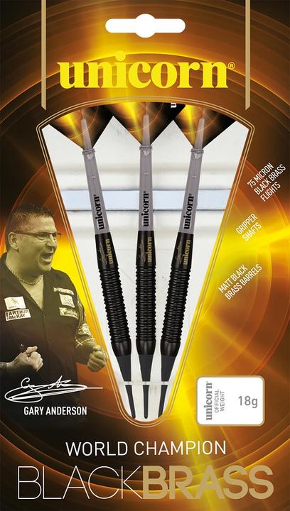 Image du produit Unicorn Black Brass Gary Anderson fléchettes souples (19 g)