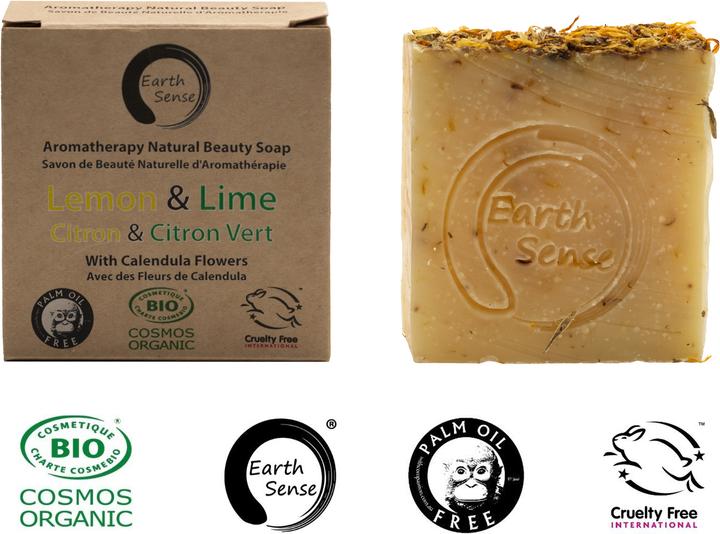 Actual product image Natura Punto Palm oil free solid organic soap, min 72% cold pressed oils, Lemon and Lime. (Hard soap)