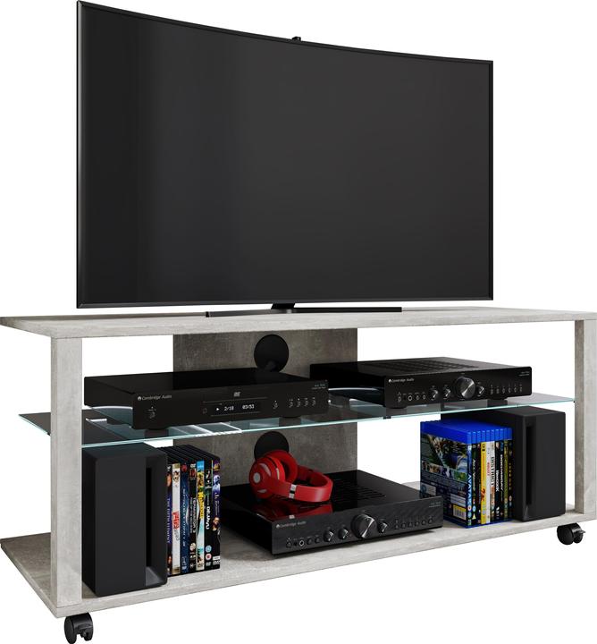 Produktbild VCM Holz TV Lowboard Rollen Fernsehschrank mobil Rack Konsole Möbel Fernsehtisch Fernseh Phono Glas (115 x 40 x 45 cm)