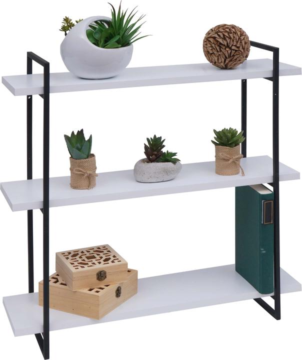 Produktbild Mendler Wandregal HWC-K78, 3 Regalböden Metall Massiv-Holz Industrial 60x60x18cm - weiss, Metall schwarz (60 x 60 x 18 cm)