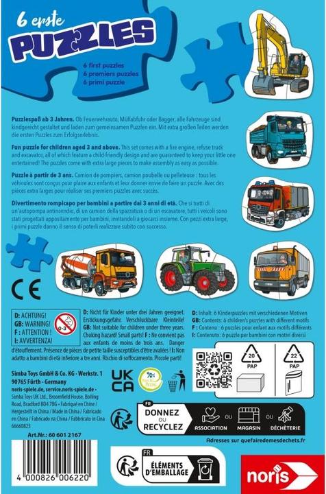 Produktbild Noris 6 erste Puzzles – Fahrzeuge (20 Teile)
