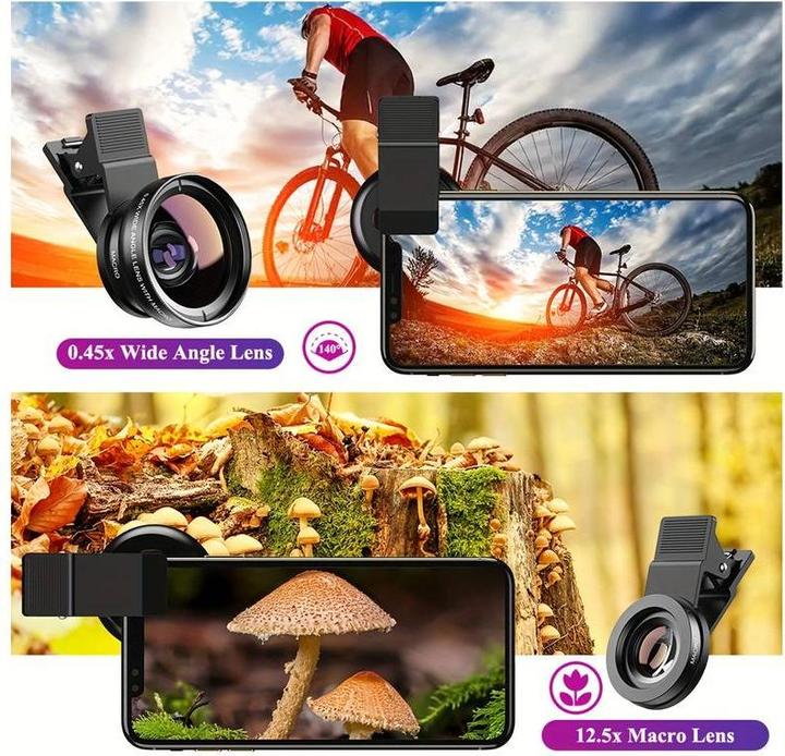 Actual product image PhoneLook APEXEL Smartphone Camera Lens Attachment 2 in 1 Ultra Wide Angle 0.45x Lens & Super Macro Lens