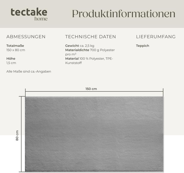 Produktbild tectake Kurzflorteppich Soft Zone (80 x 150 cm)