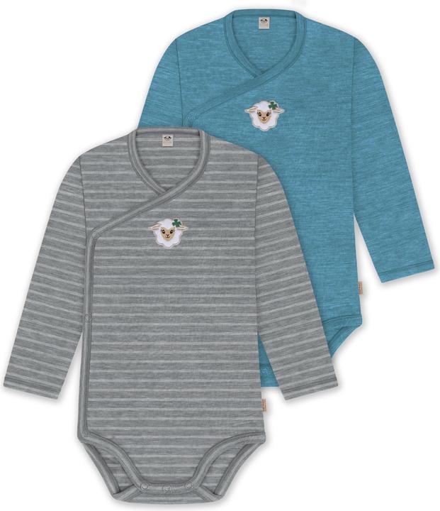 Normani 2er Pack Bio Baby-Body Langarm Wickelbody aus Merinowolle für Junge und Mädchen - 9353