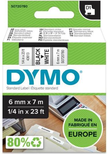 Produktbild Dymo Strip D1 6mm x 7m, black on white (0.60 cm, Weiss)