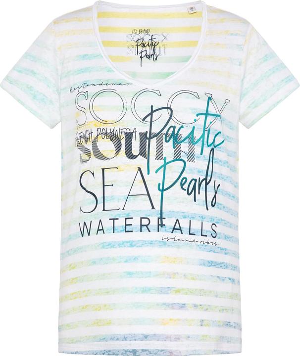 Produktbild Soccx Shirt Streifenshirt mit Ausbrenner-Effekten, V-Ausschnitt und Label Print im Used Look (XXL)